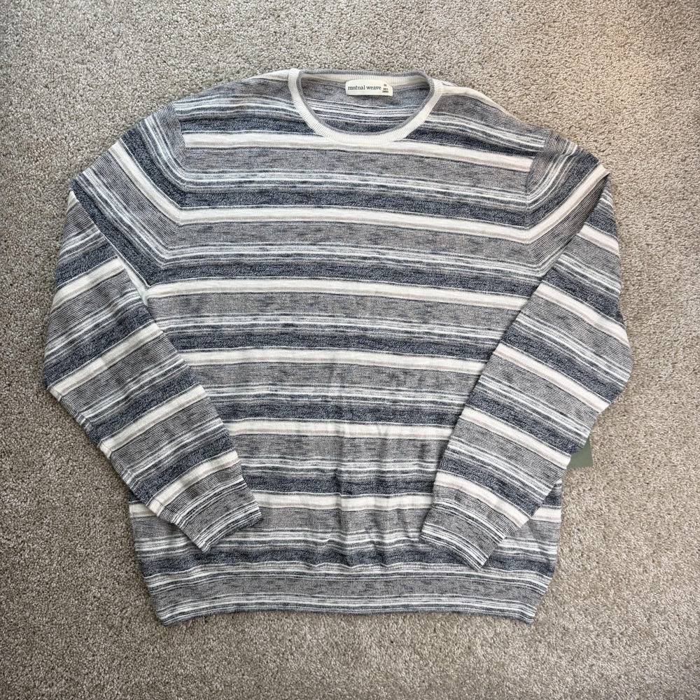 Mutual Weave Sweater Mens 2XL Gray Ombre Stripe Lightweight Knit Pullover Casual